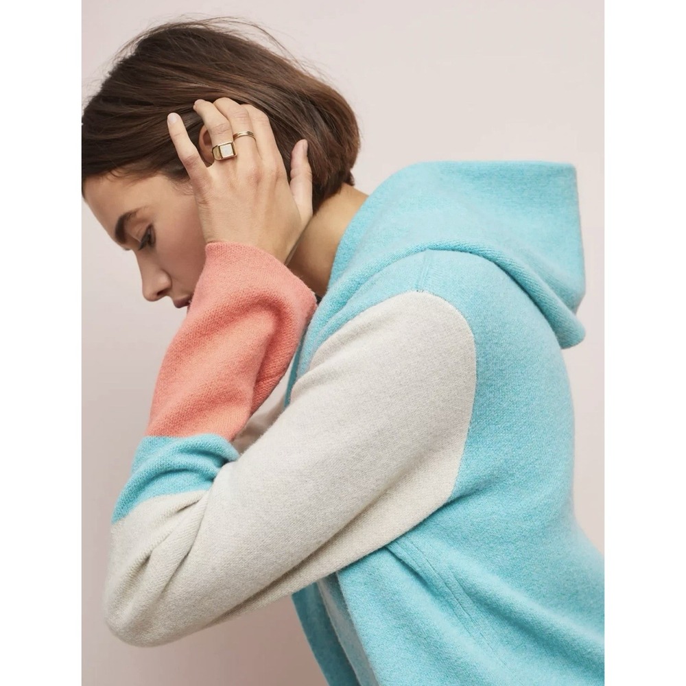 Anthropologie Blue and Coral 100% Wool Colorblock Cardigan - Picture 4 of 9